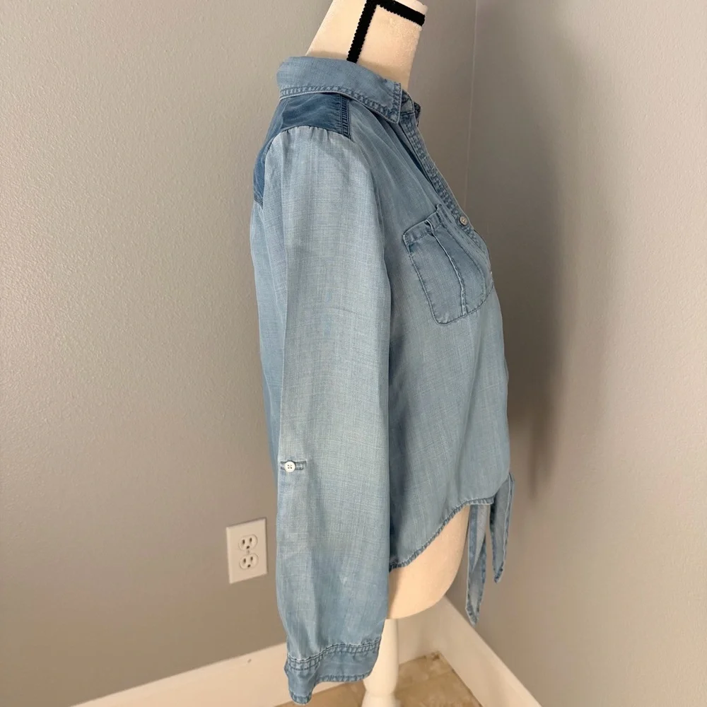 Chico's Light Blue Tie-Front Denim Button-Down - Picture 7 of 12